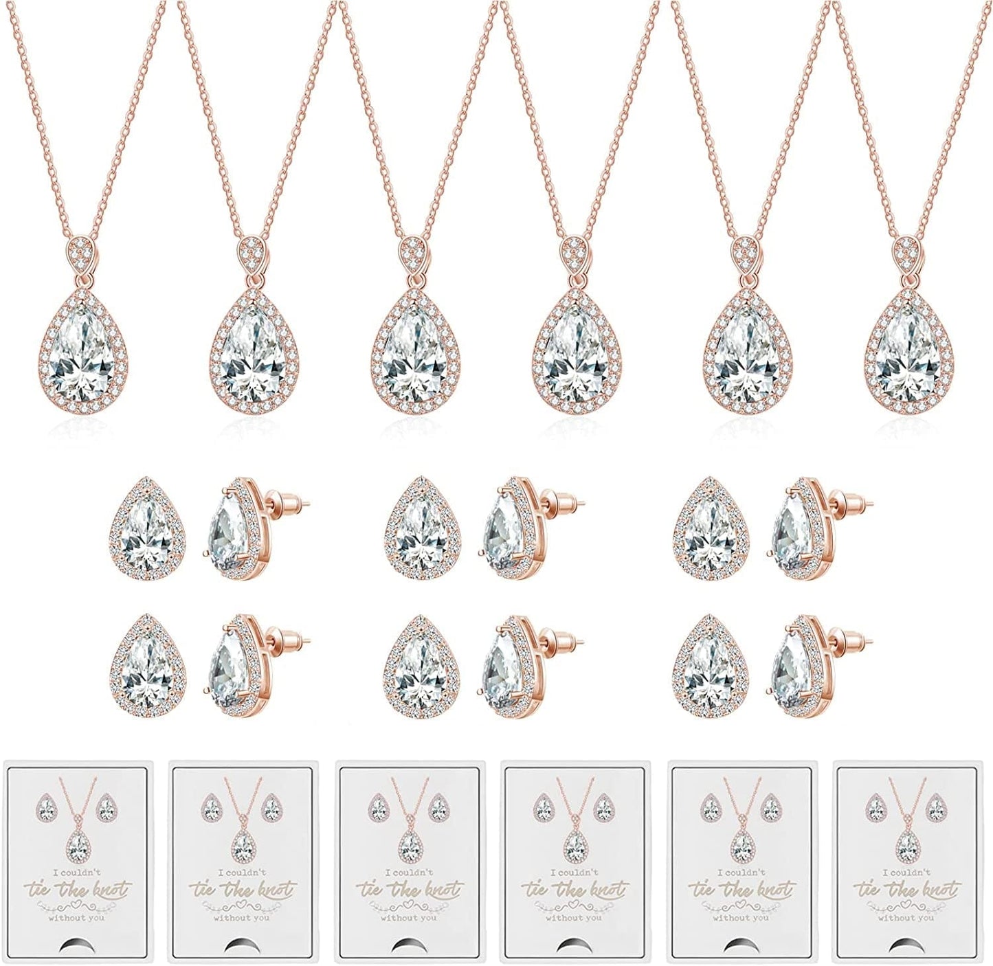 6 Sets Bridesmaid Proposal Gifts Teardrop Jewelry Set for Bridal Bridesmaid Necklace Earring Set for Wedding Jewelry Set for Women Girls C-Teardrop Jewelry-Rose Gold