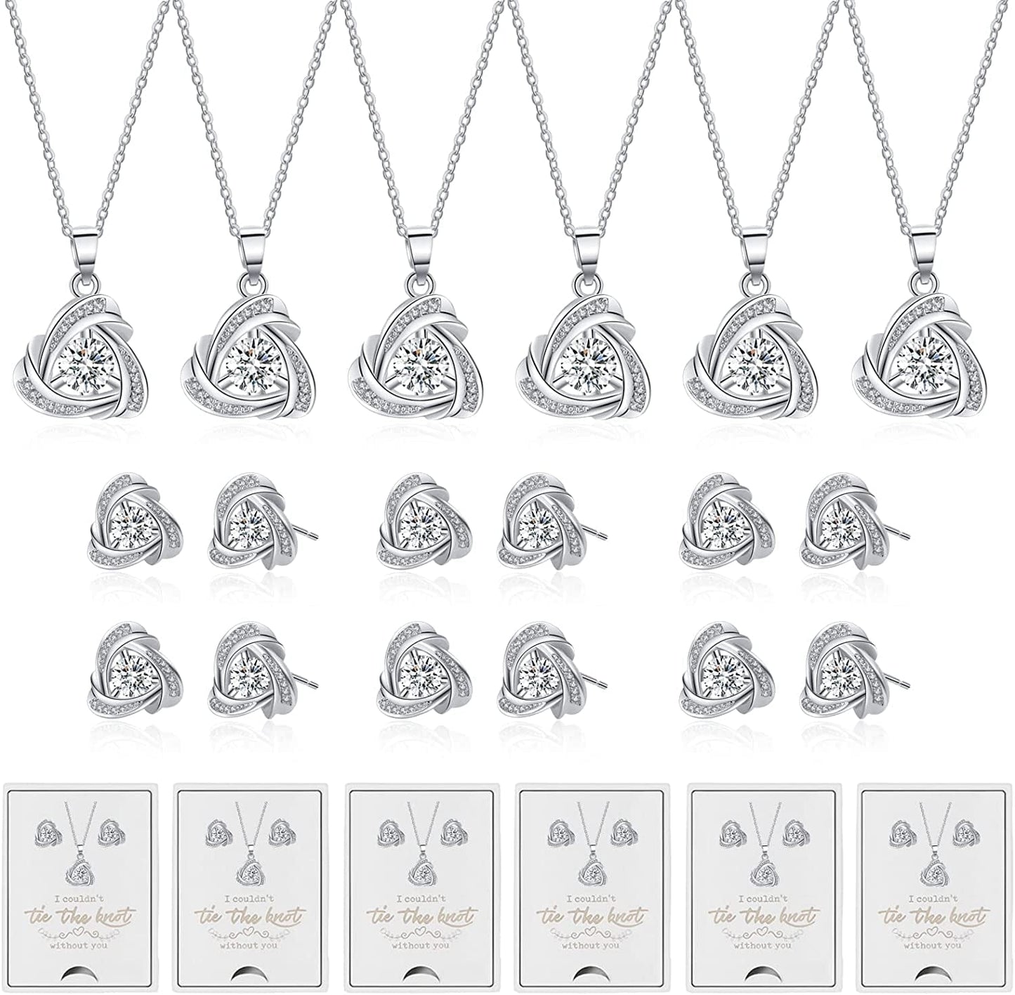 6 Sets Bridesmaid Proposal Gifts Teardrop Jewelry Set for Bridal Bridesmaid Necklace Earring Set for Wedding Jewelry Set for Women Girls D-knot Jewelry-Silver