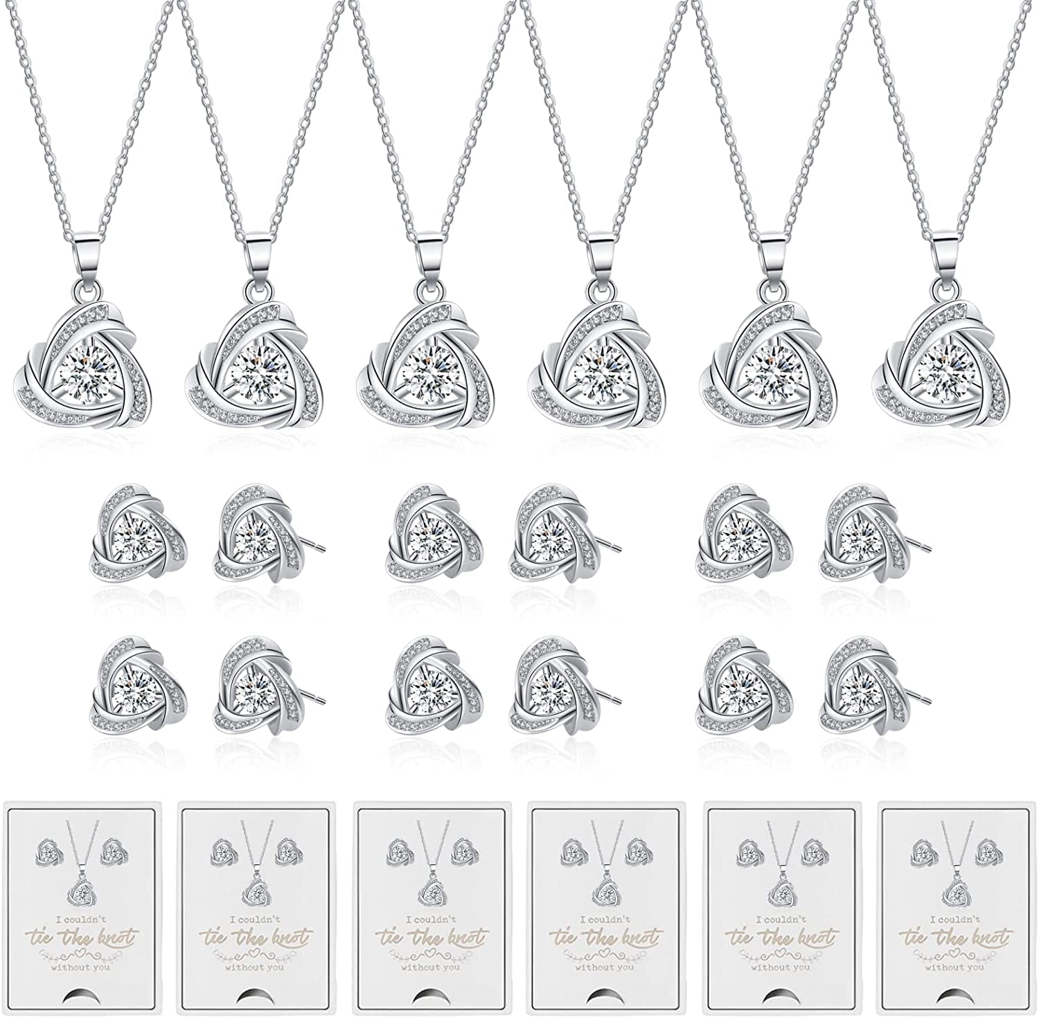 6 Sets Bridesmaid Proposal Gifts Teardrop Jewelry Set for Bridal Bridesmaid Necklace Earring Set for Wedding Jewelry Set for Women Girls D-knot Jewelry-Silver