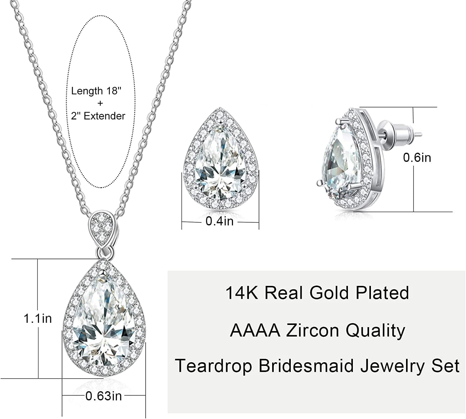 6 Sets Bridesmaid Proposal Gifts Teardrop Jewelry Set for Bridal Bridesmaid Necklace Earring Set for Wedding Jewelry Set for Women Girls