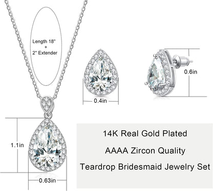 6 Sets Bridesmaid Proposal Gifts Teardrop Jewelry Set for Bridal Bridesmaid Necklace Earring Set for Wedding Jewelry Set for Women Girls