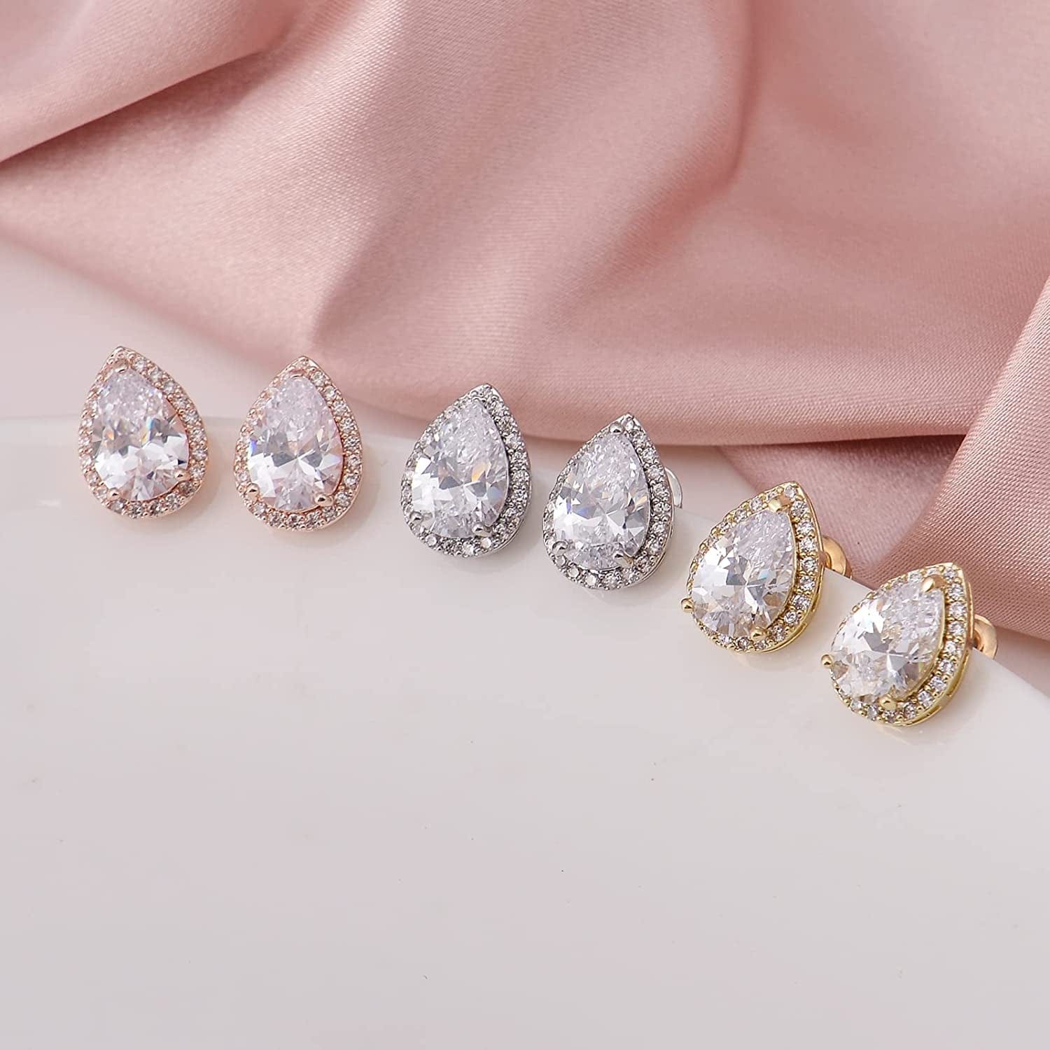 6 Sets Bridesmaid Proposal Gifts Teardrop Jewelry Set for Bridal Bridesmaid Necklace Earring Set for Wedding Jewelry Set for Women Girls