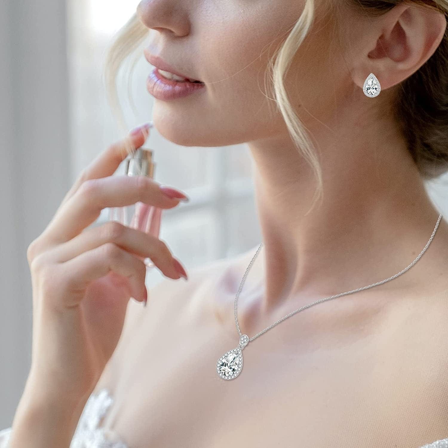 6 Sets Bridesmaid Proposal Gifts Teardrop Jewelry Set for Bridal Bridesmaid Necklace Earring Set for Wedding Jewelry Set for Women Girls