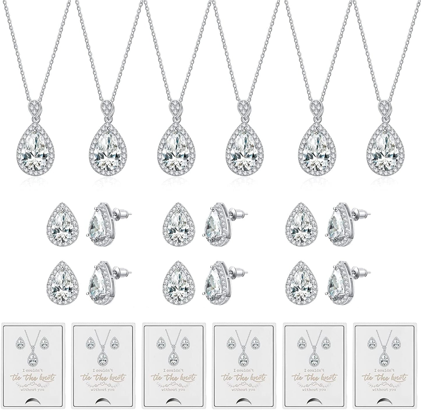 6 Sets Bridesmaid Proposal Gifts Teardrop Jewelry Set for Bridal Bridesmaid Necklace Earring Set for Wedding Jewelry Set for Women Girls A-Teardrop Jewelry-Silver