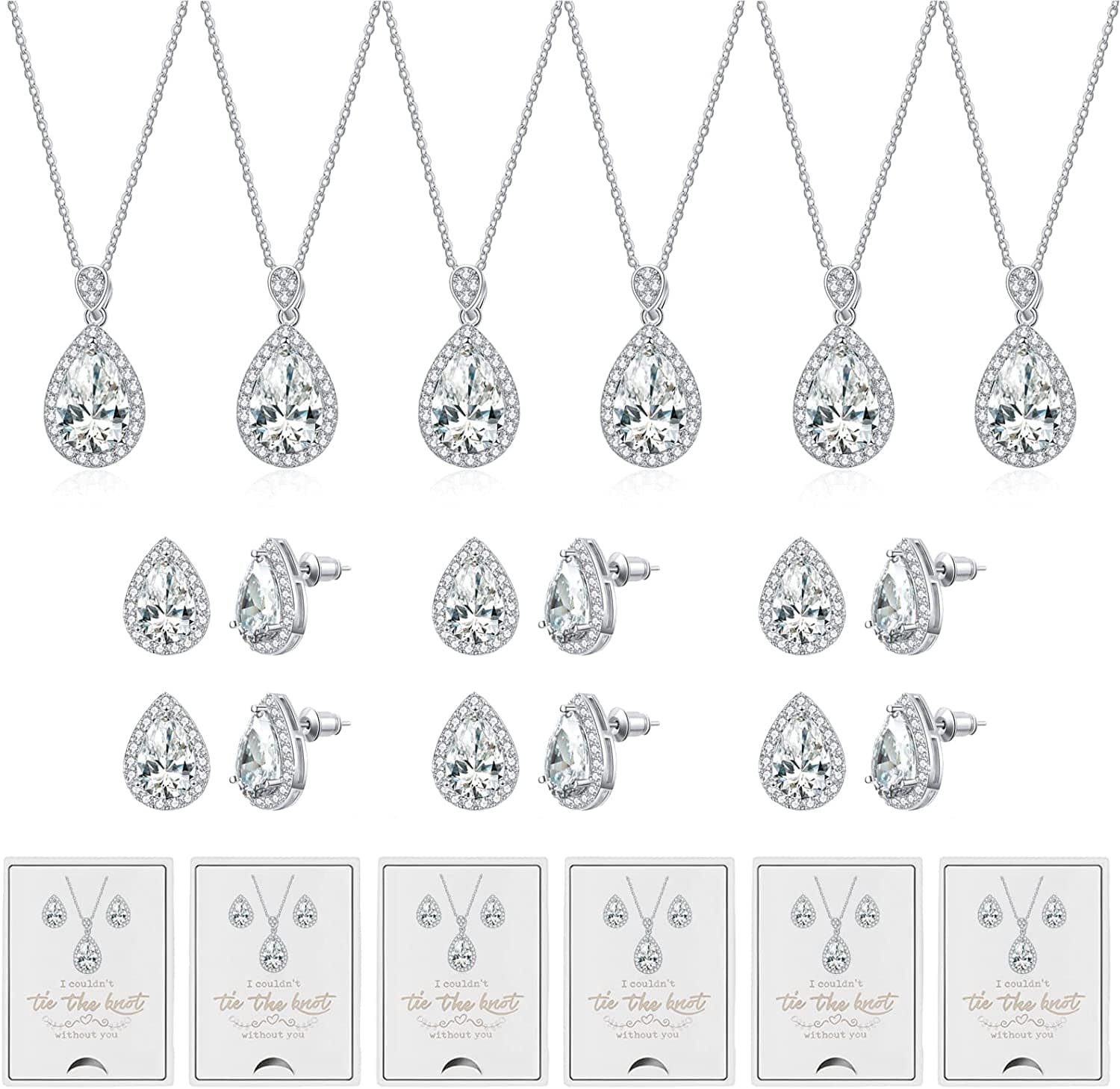 6 Sets Bridesmaid Proposal Gifts Teardrop Jewelry Set for Bridal Bridesmaid Necklace Earring Set for Wedding Jewelry Set for Women Girls A-Teardrop Jewelry-Silver