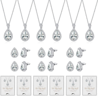 6 Sets Bridesmaid Proposal Gifts Teardrop Jewelry Set for Bridal Bridesmaid Necklace Earring Set for Wedding Jewelry Set for Women Girls A-Teardrop Jewelry-Silver