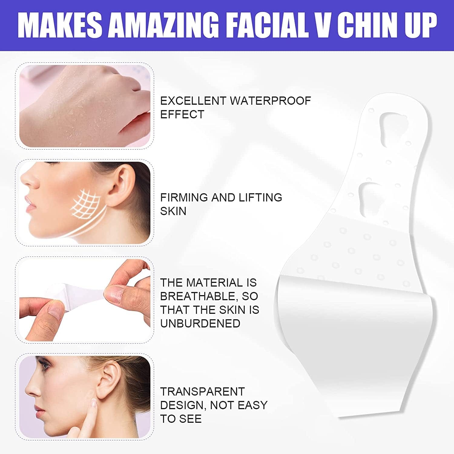 60 PCS Face Lift Tape, V-Line Face Tape Lifting Invisible, Face Lift Tools for Reducing Double Chin, Hiding Wrinkles and Lifting Saggy Skin Health & Beauty > Personal Care > Cosmetics > Cosmetic Tools > Skin Care Tools Feulover   