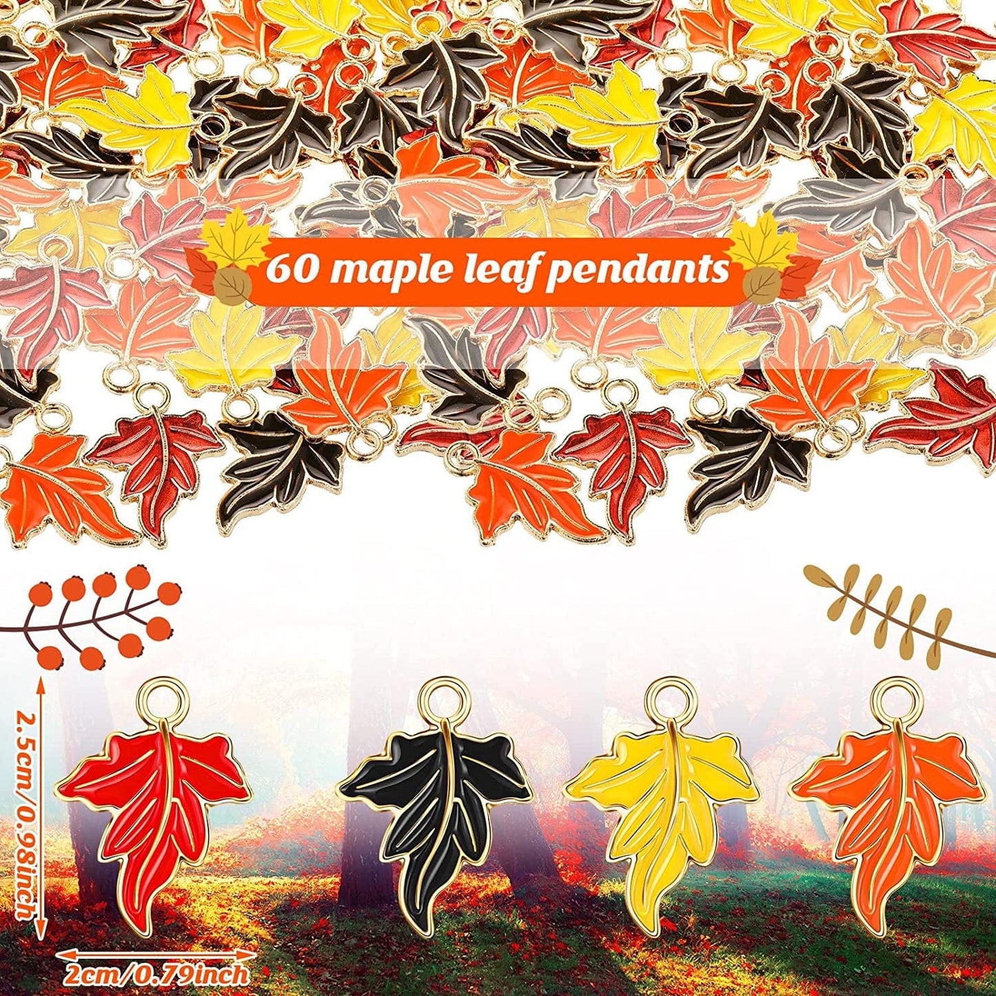 60 Pcs Fall Maple Leaf Charm Pendants 3D Leaf Fall Pendants Mix Color Fall Charms for Jewelry Making Alloy Enamel Autumn Charms for Thanksgiving Halloween Necklace Bracelet Earring Keychain DIY Craft