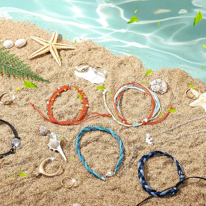 60 Pcs Surfer Wave Strand Bracelet Summer Layered Choker Pendant Necklace Adjustable Multilayer Chain Necklaces Adjustable Bracelet Handmade Sunflower Rope Anklets Knuckle Rings