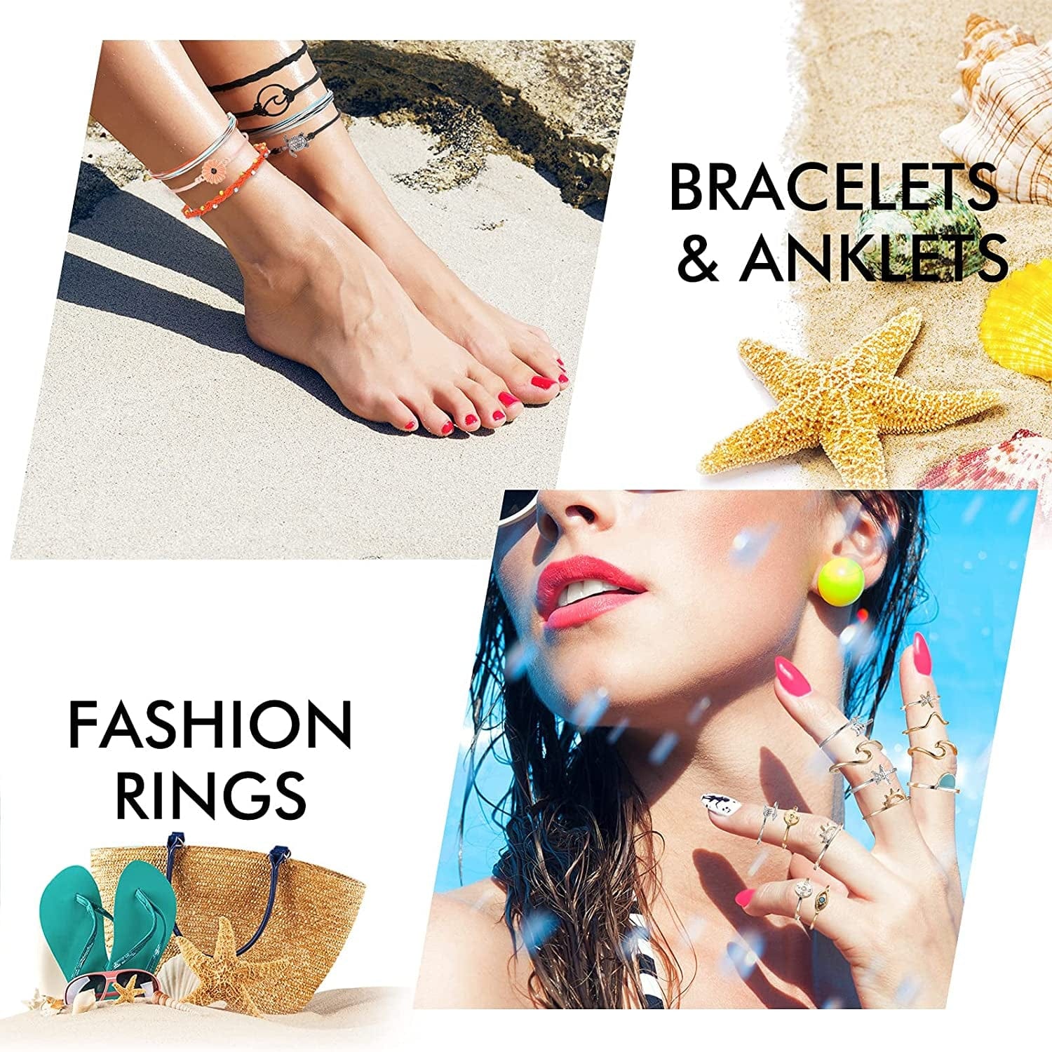 60 Pcs Surfer Wave Strand Bracelet Summer Layered Choker Pendant Necklace Adjustable Multilayer Chain Necklaces Adjustable Bracelet Handmade Sunflower Rope Anklets Knuckle Rings