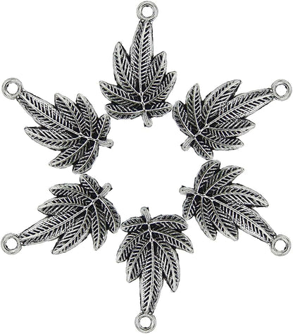 60 Pieces Antique Silver Pewter Marijuana Leaf Charm Zinc Alloy Marijuana Leaf Pendant for Jewelry Making