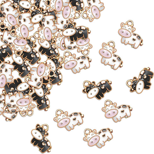 60 Pieces Cow Charms Colorful Animal Metal Charms DIY Cute Cow Enamel Pendants Cow Alloy Charms for Earring Necklace Bracelet Key Chain Jewelry Crafts, Including Black Cow and White Cow Styles