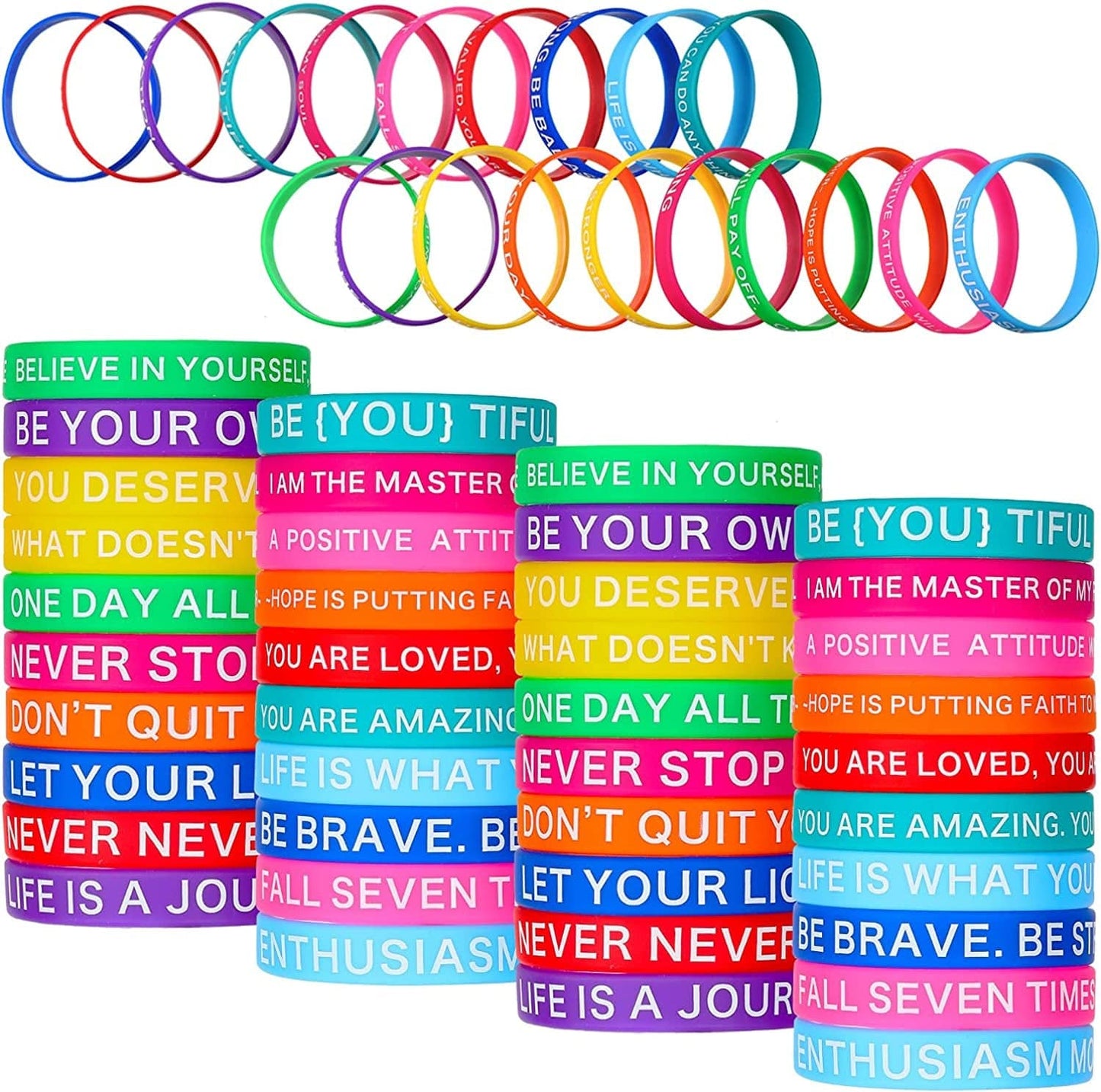 60 Pieces Motivational Quote Rubber Wristbands Colored Inspirational Silicone Bracelets Stretch Unisex Wristbands for Women Men Teen Gifts, 20 Styles Apparel & Accessories > Jewelry > Bracelets Sumind Green,Purple,Red,Yellow  