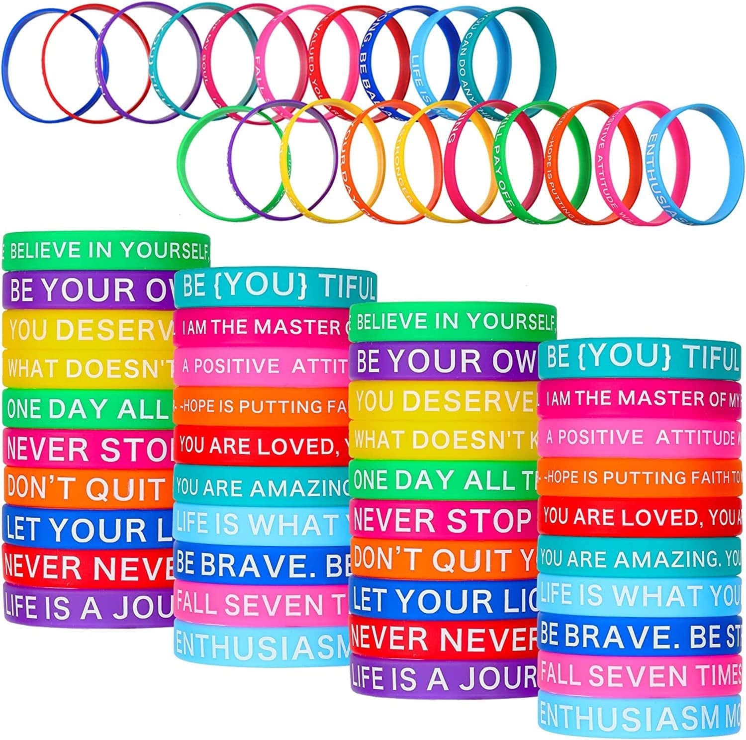 60 Pieces Motivational Quote Rubber Wristbands Colored Inspirational Silicone Bracelets Stretch Unisex Wristbands for Women Men Teen Gifts, 20 Styles Apparel & Accessories > Jewelry > Bracelets Sumind Green,Purple,Red,Yellow  
