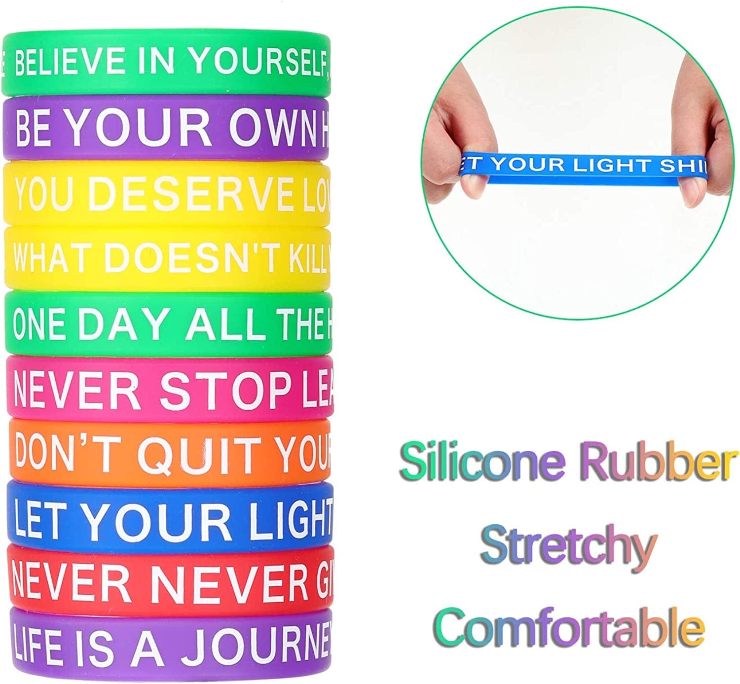60 Pieces Motivational Quote Rubber Wristbands Colored Inspirational Silicone Bracelets Stretch Unisex Wristbands for Women Men Teen Gifts, 20 Styles Apparel & Accessories > Jewelry > Bracelets Sumind   