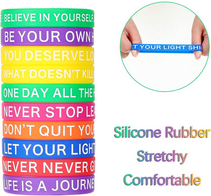 60 Pieces Motivational Quote Rubber Wristbands Colored Inspirational Silicone Bracelets Stretch Unisex Wristbands for Women Men Teen Gifts, 20 Styles Apparel & Accessories > Jewelry > Bracelets Sumind   