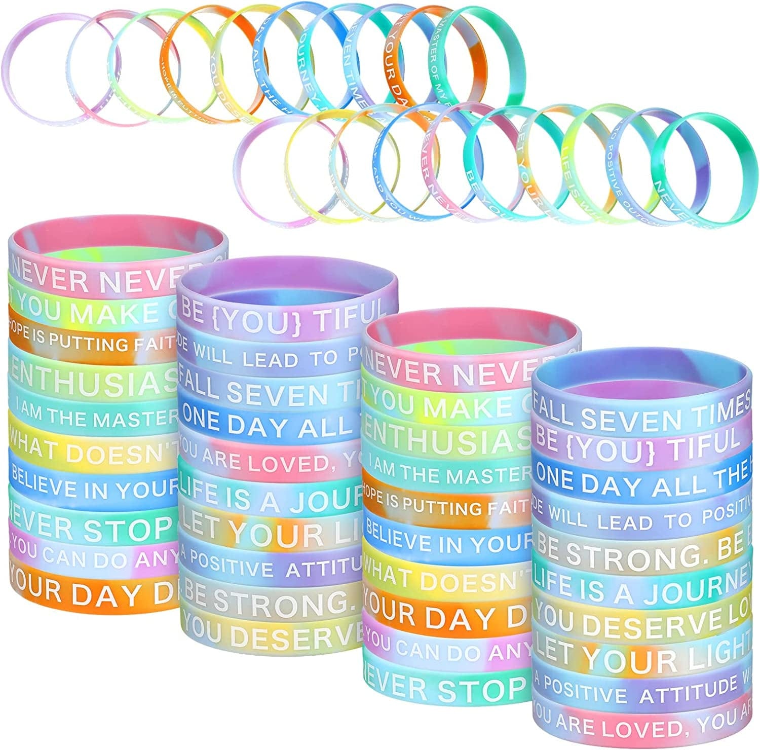 60 Pieces Motivational Quote Rubber Wristbands Colored Inspirational Silicone Bracelets Stretch Unisex Wristbands for Women Men Teen Gifts, 20 Styles Apparel & Accessories > Jewelry > Bracelets Sumind Dreamy Colors  