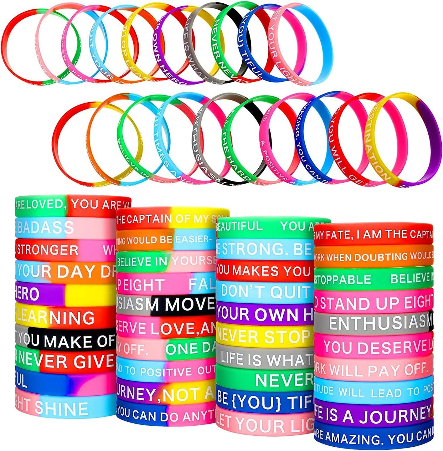 60 Pieces Motivational Quote Rubber Wristbands Colored Inspirational Silicone Bracelets Stretch Unisex Wristbands for Women Men Teen Gifts, 20 Styles Apparel & Accessories > Jewelry > Bracelets Sumind Fresh Colors  
