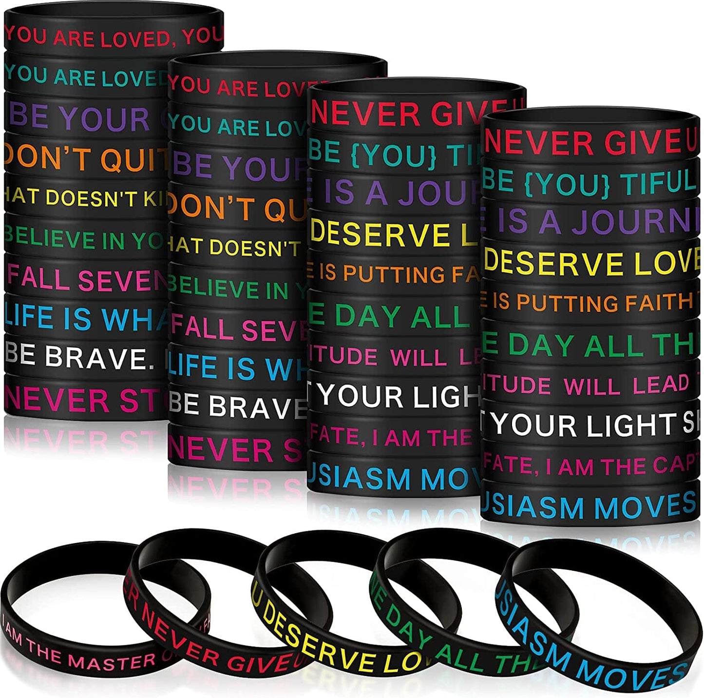 60 Pieces Motivational Quote Rubber Wristbands Colored Inspirational Silicone Bracelets Stretch Unisex Wristbands for Women Men Teen Gifts, 20 Styles Apparel & Accessories > Jewelry > Bracelets Sumind Dark Colors  
