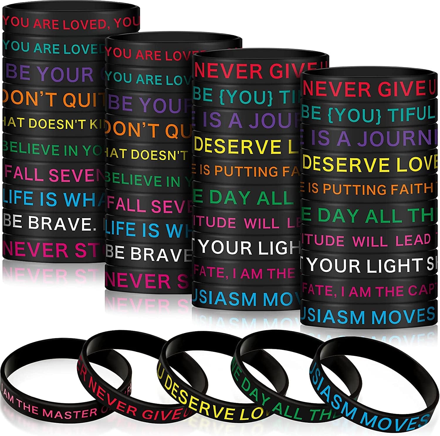 60 Pieces Motivational Quote Rubber Wristbands Colored Inspirational Silicone Bracelets Stretch Unisex Wristbands for Women Men Teen Gifts, 20 Styles Apparel & Accessories > Jewelry > Bracelets Sumind Dark Colors  