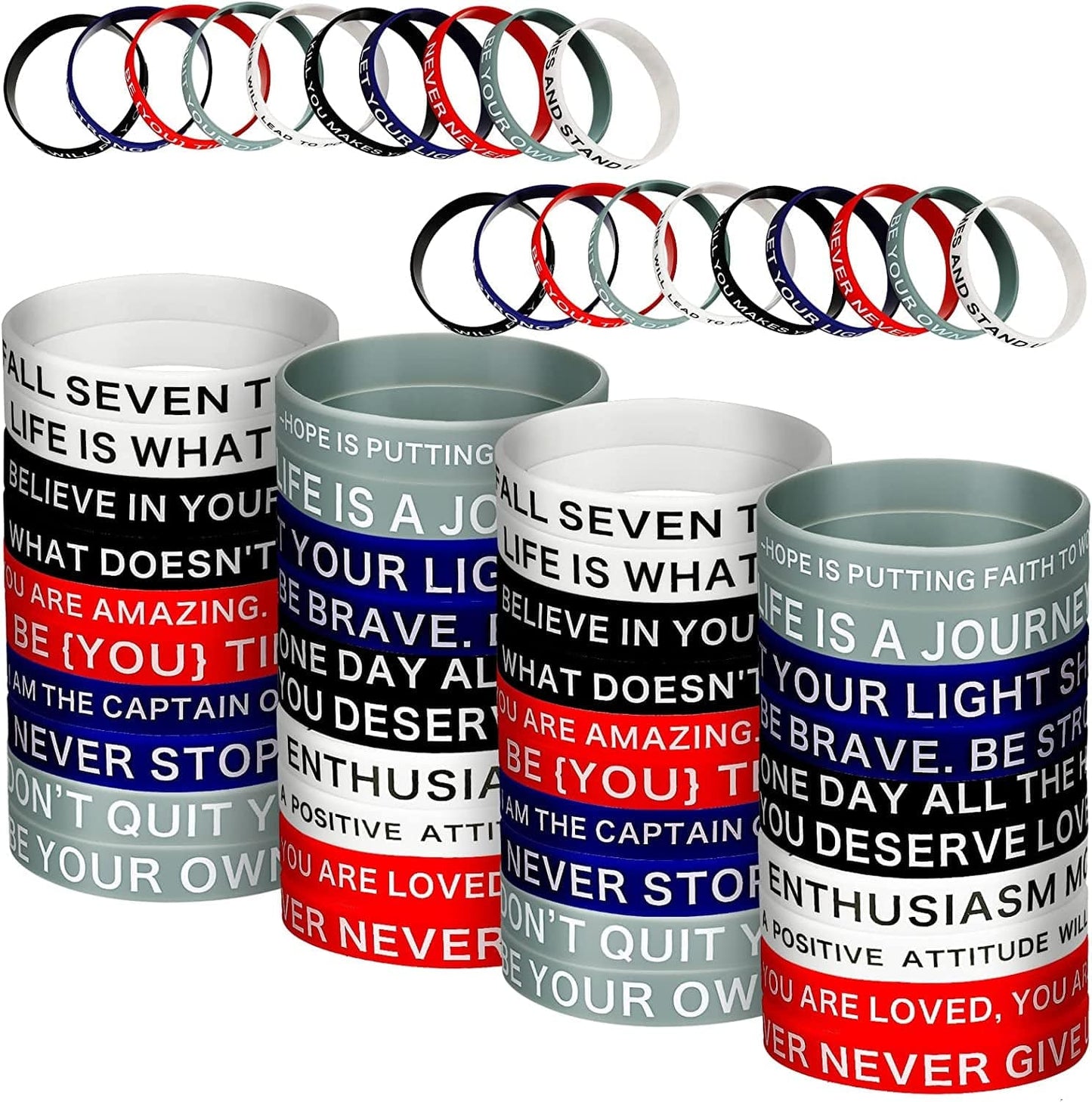 60 Pieces Motivational Quote Rubber Wristbands Colored Inspirational Silicone Bracelets Stretch Unisex Wristbands for Women Men Teen Gifts, 20 Styles Apparel & Accessories > Jewelry > Bracelets Sumind Cool Colors  