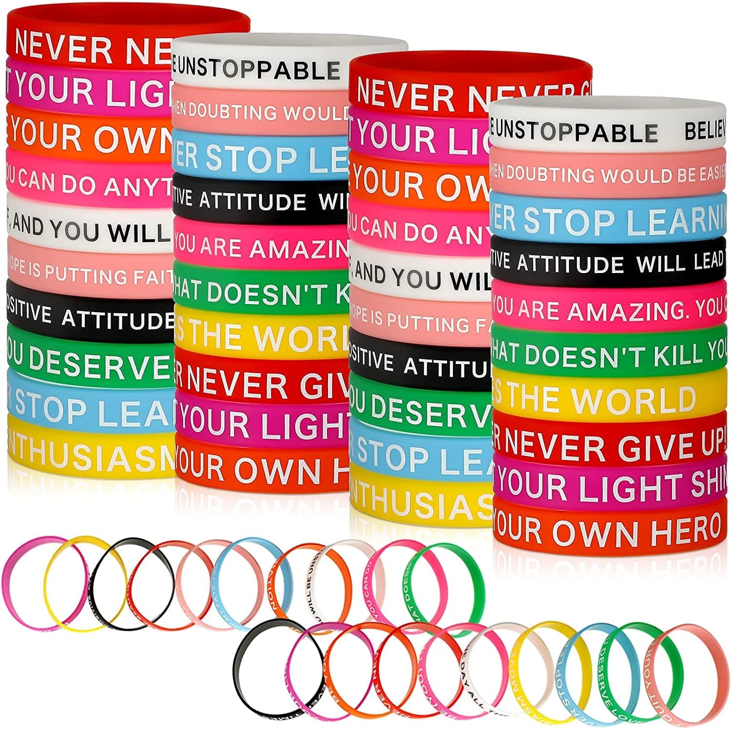 60 Pieces Motivational Quote Rubber Wristbands Colored Inspirational Silicone Bracelets Stretch Unisex Wristbands for Women Men Teen Gifts, 20 Styles Apparel & Accessories > Jewelry > Bracelets Sumind Vivid Colors  