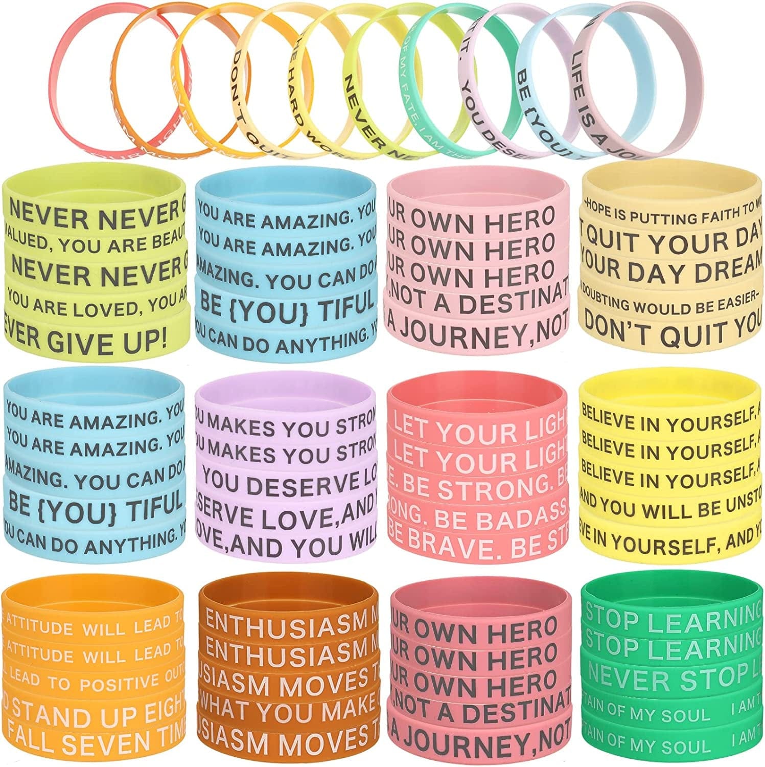 60 Pieces Motivational Quote Rubber Wristbands Colored Inspirational Silicone Bracelets Stretch Unisex Wristbands for Women Men Teen Gifts, 20 Styles Apparel & Accessories > Jewelry > Bracelets Sumind Vibrant Colors  