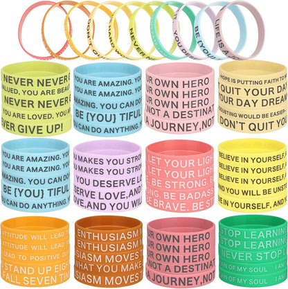 60 Pieces Motivational Quote Rubber Wristbands Colored Inspirational Silicone Bracelets Stretch Unisex Wristbands for Women Men Teen Gifts, 20 Styles Apparel & Accessories > Jewelry > Bracelets Sumind Vibrant Colors  