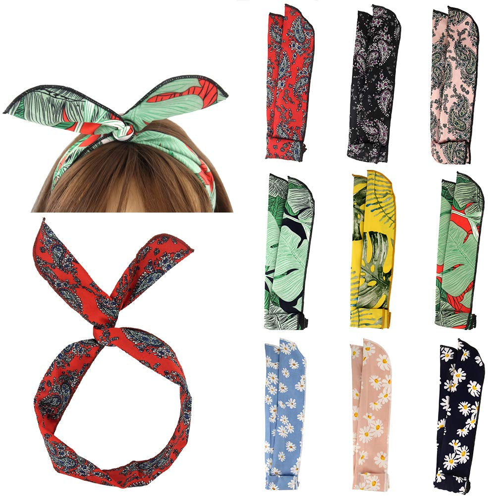 Carede Twist Bow Wire Headbands Head Wrap Retro Bowknot Polka Dot Lattice Design Rabbit Ear Wired Hairbands Hair Holder Hair Accessory for Women and Girls,Pack of 9 Apparel & Accessories > Clothing Accessories > Bandanas & Headties Carede No6(Mixed 9 pcs)  