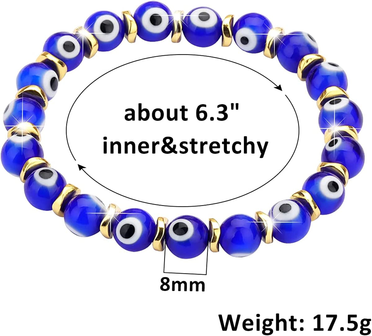 JUVJEW Evil Eye Bracelets for Women Protect 8Mm Ojo Glass Beaded Protection Stretch Braclet Jewelry Apparel & Accessories > Jewelry > Bracelets JUVJEW   