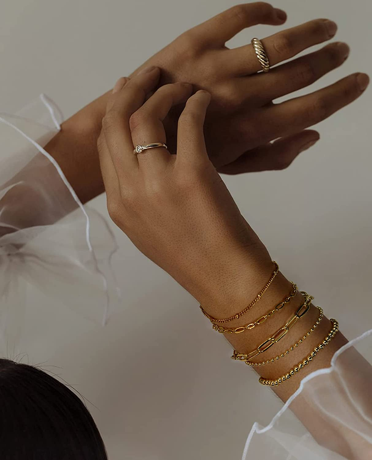 Gold Chain Bracelet Sets for Women Girls 14K Gold Plated Dainty Link Paperclip Bracelets Stake Adjustable Layered Metal Link Bracelet Set Fashion Jewelry Apparel & Accessories > Jewelry > Bracelets CONRAN KREMIX   