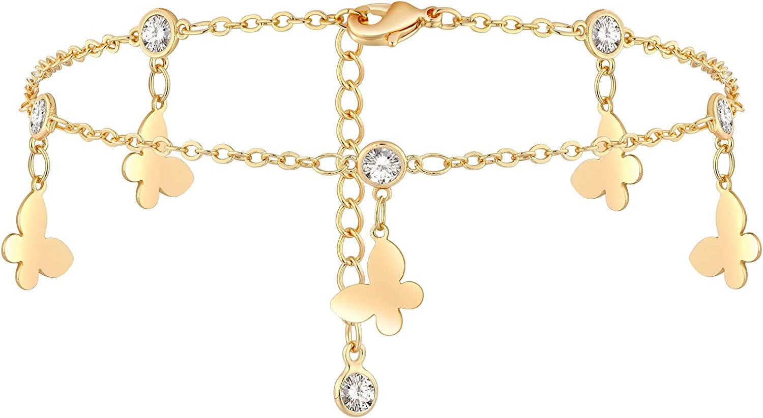 Gold Dainty Anklet,14K Gold Plated Boho CZ Star Beach Cute Pig Nose Tassel Disc Foot Chain Ankle Bracelet Lace Chain Anklet for Women… Apparel & Accessories > Jewelry > Anklets Mevecco Tassel butterfly  