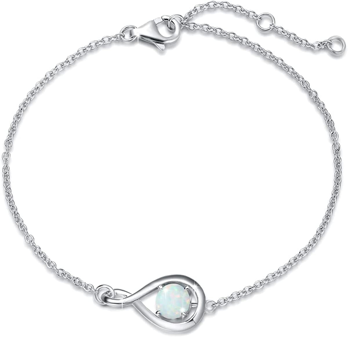 FANCIME 925 Sterling Silver Birthstone Bracelets for Women Dainty Simple Infinity Bracelet Fine Jewelry Birthday Anniversary Christmas Gifts for Girls Mom Wife Her, Chain Length 6.7"+1.2" Extend Apparel & Accessories > Jewelry > Bracelets FANCIME October-Opal  