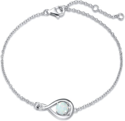 FANCIME 925 Sterling Silver Birthstone Bracelets for Women Dainty Simple Infinity Bracelet Fine Jewelry Birthday Anniversary Christmas Gifts for Girls Mom Wife Her, Chain Length 6.7"+1.2" Extend Apparel & Accessories > Jewelry > Bracelets FANCIME October-Opal  