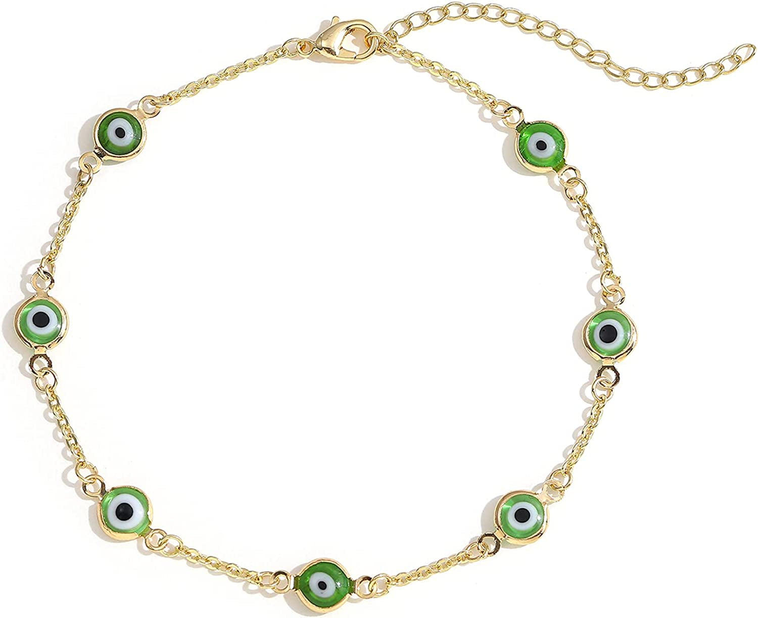SLOONG Evil Eye Anklet Bracelet for Women Girls 14K Gold Plated Beach Foot Anklet Bracelet Summer Jewelry Beads Anklet Set, Adjustabe Size Apparel & Accessories > Jewelry > Anklets SLOONG Green  