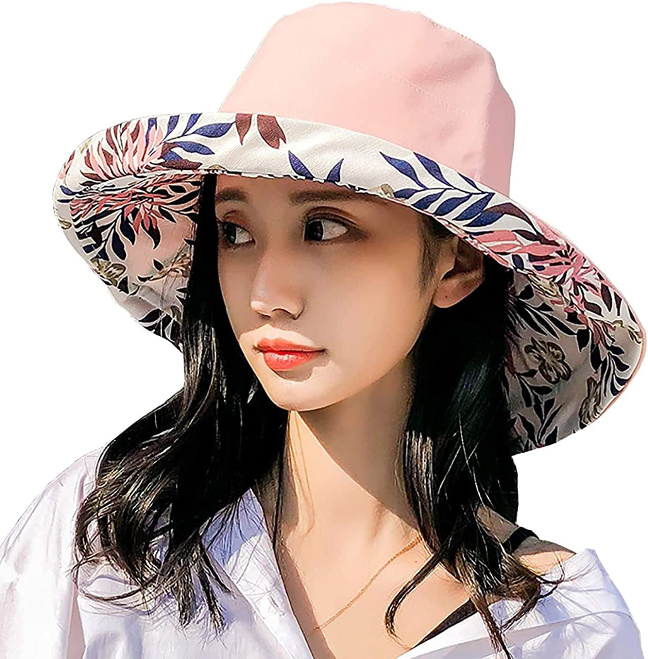 Farodor Women'S Packable Reversible Bucket Hat UV Sun Protection Wide Brim Summer Beach Cap Apparel & Accessories > Clothing Accessories > Hats FaroDor 2floral-pink2  