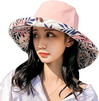 Farodor Women'S Packable Reversible Bucket Hat UV Sun Protection Wide Brim Summer Beach Cap Apparel & Accessories > Clothing Accessories > Hats FaroDor 2floral-pink2  