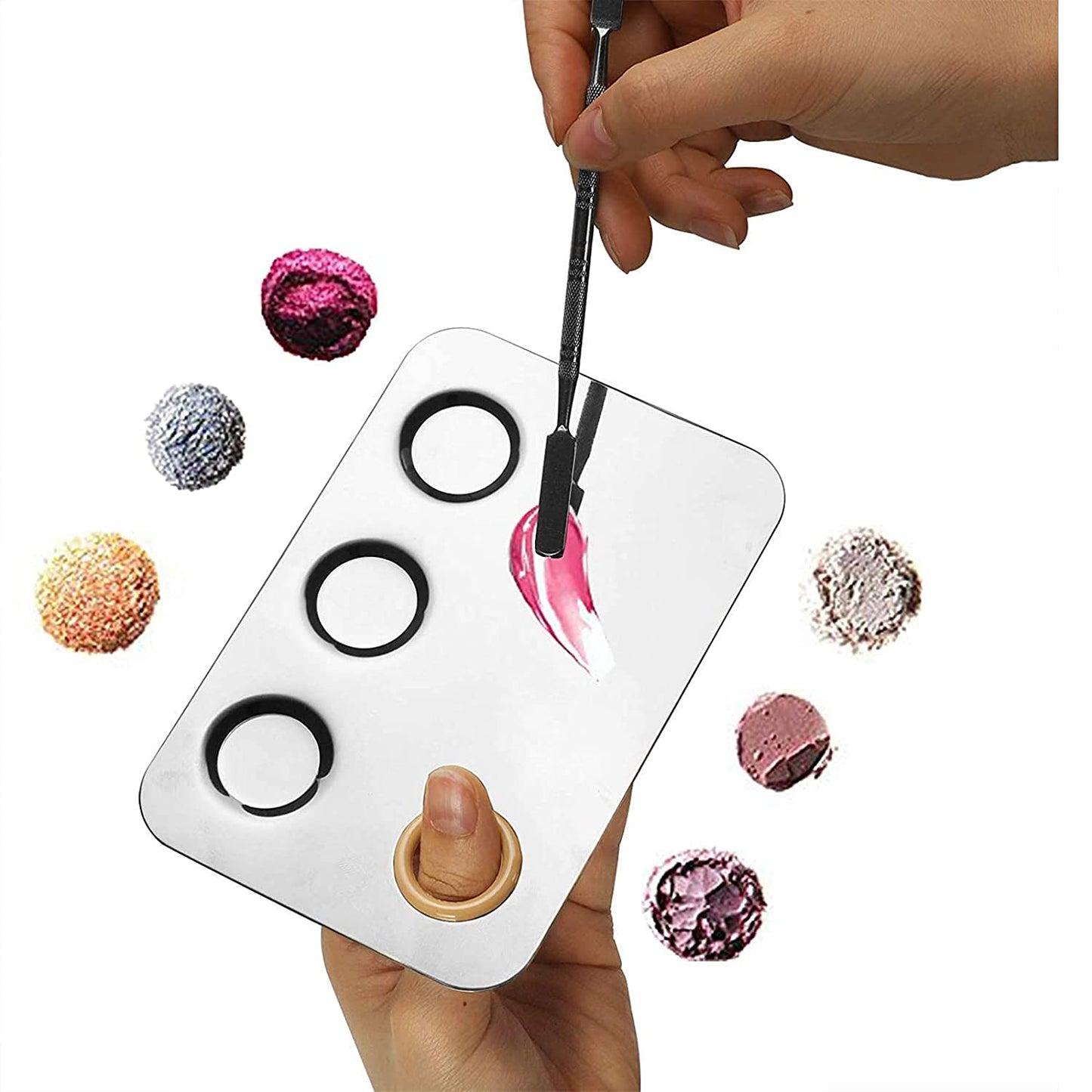 Kissdate Makeup Palette 6X4Inch Stainless Steel 3-Well Nail-Art Cosmetic Artist Mixing Palette with Spatula Tool for Mixing Foundation Silver Health & Beauty > Personal Care > Cosmetics > Cosmetic Tools > Makeup Tools KissDate   