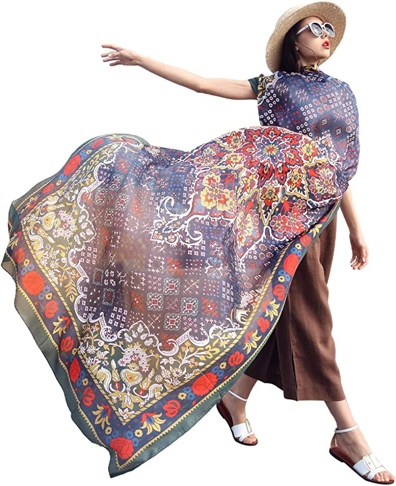 DANA XU Long Silk Fashion Oblong Floral Oversize Soft Scarf Wedding Shawls Beach Wraps Bandana Scarves for Women Apparel & Accessories > Clothing Accessories > Scarves & Shawls DANA XU 13 Multicolor  