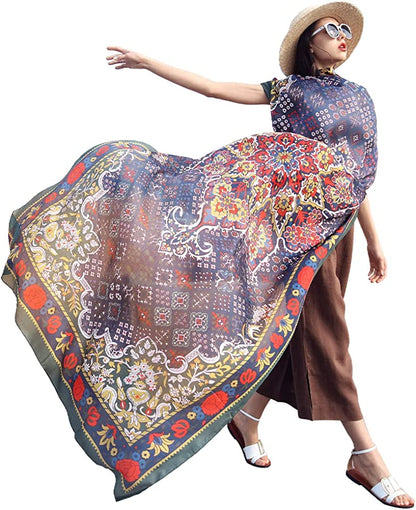 DANA XU Long Silk Fashion Oblong Floral Oversize Soft Scarf Wedding Shawls Beach Wraps Bandana Scarves for Women Apparel & Accessories > Clothing Accessories > Scarves & Shawls DANA XU 13 Multicolor  