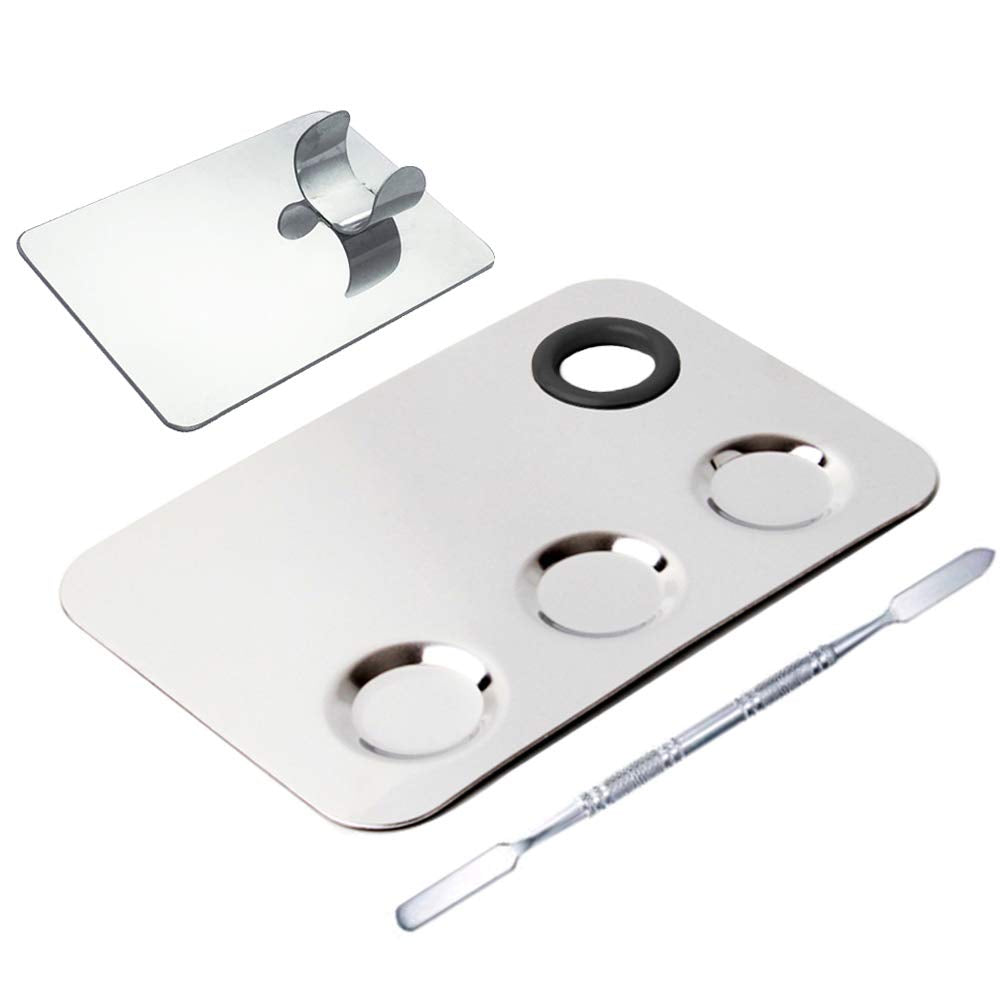 Cosmetic Palette with Mini Ring Palette and Spatula Set Tool 3-Wells Stainless Steel Mixing Makeup Palette Women Cosmetic Palette for Makeup Nail Art Accessories Pack of 3 Health & Beauty > Personal Care > Cosmetics > Cosmetic Tools > Makeup Tools Sumkyle   