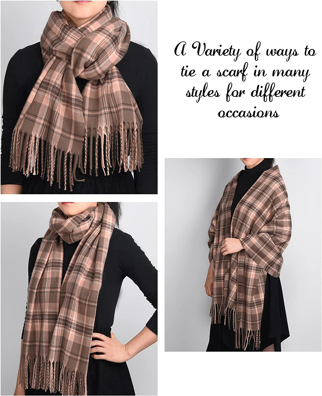 Winter Scarf for Women Shawl Cashmere Feel Tassel Plaid Large Oversized Scarves Wraps Apparel & Accessories > Clothing Accessories > Scarves & Shawls KYLIE MAX   
