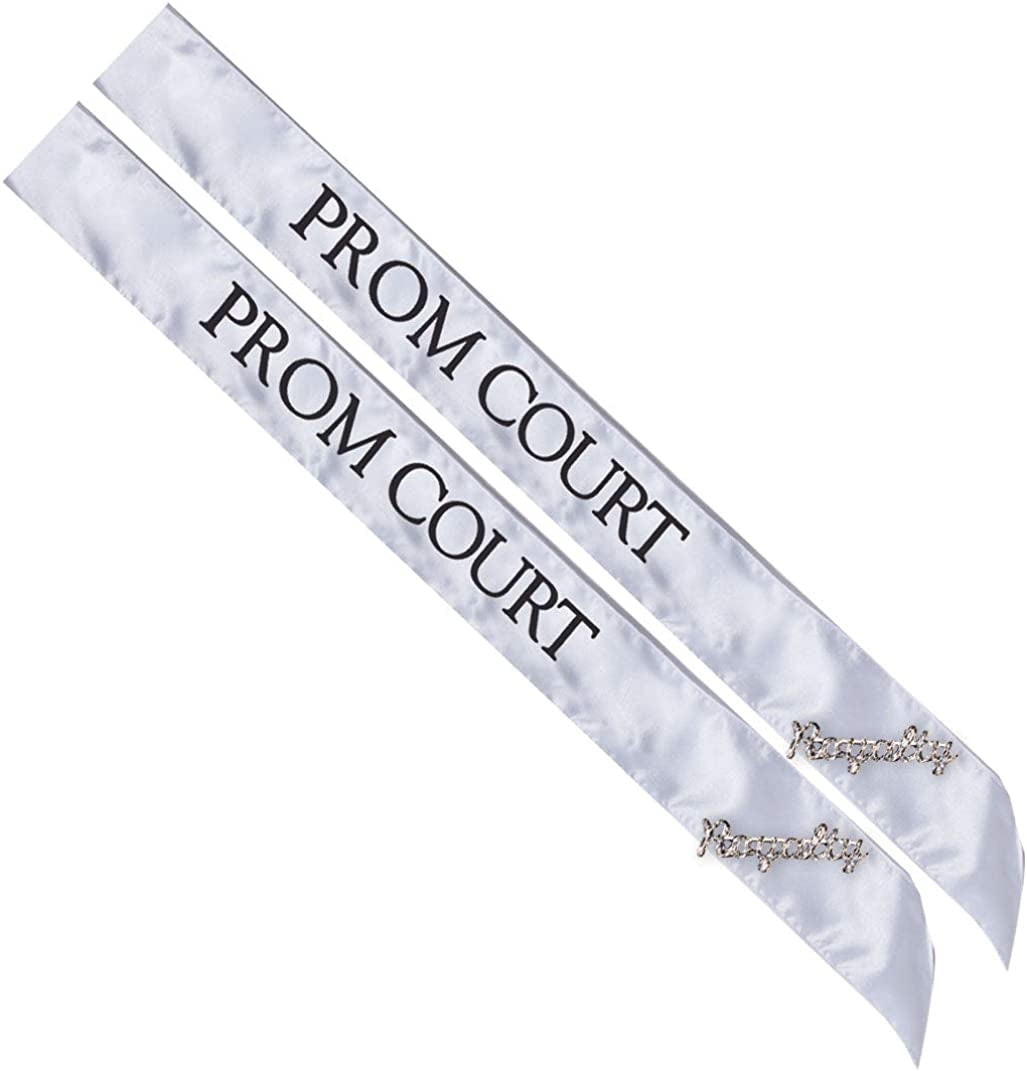 Prom Sash Set, 2 Sashes and 2 Glitter Royalty Pins Apparel & Accessories > Clothing Accessories > Sashes Anderson's White/Black Court Sashes/Silver Royalty Pins  