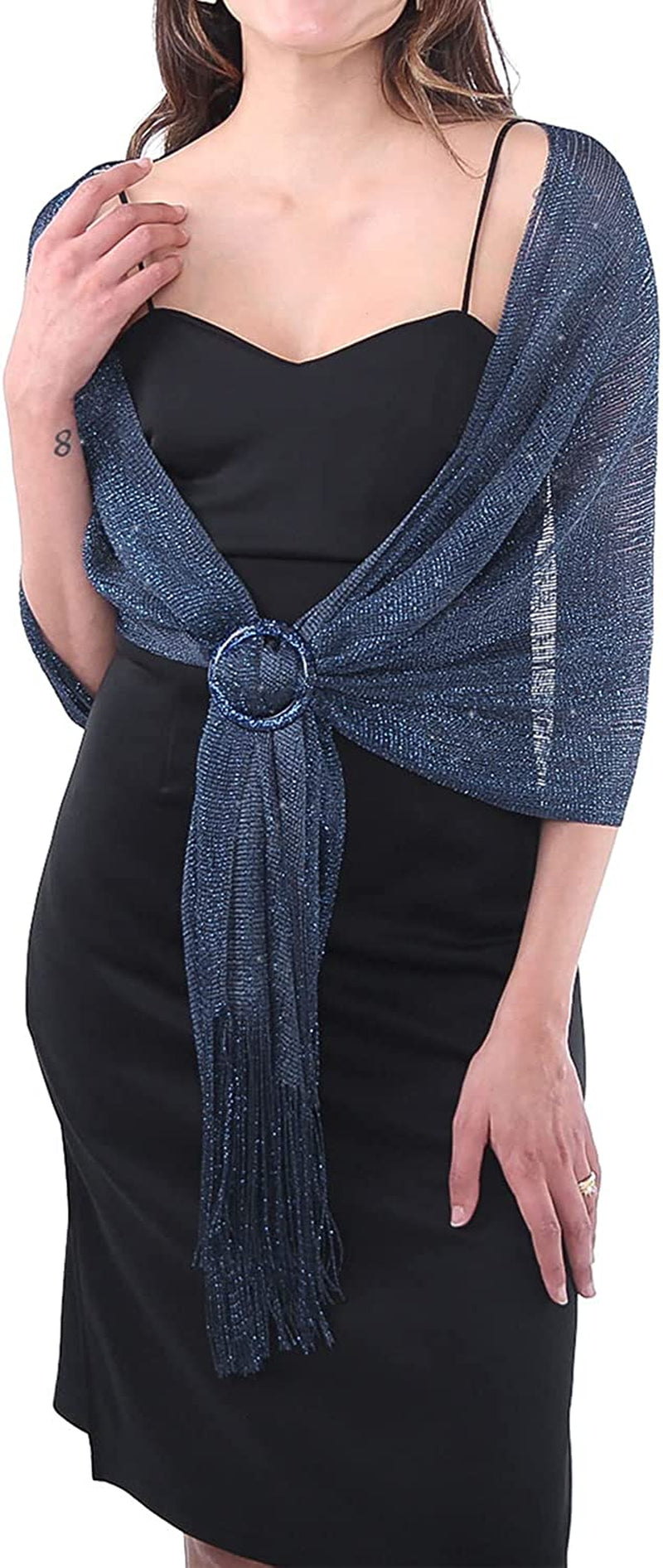 Missshorthair Women'S Sparkle Shawls and Wraps with Buckle for Wedding Party Dresses Apparel & Accessories > Clothing Accessories > Scarves & Shawls MissShorthair 54 Navy Blue  