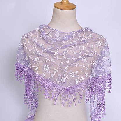 Cotchear Lace Scarf Floral Crochet Lightweight Tassel Sheer Wrap Scarves Shawl Apparel & Accessories > Clothing Accessories > Scarves & Shawls Cotchear   