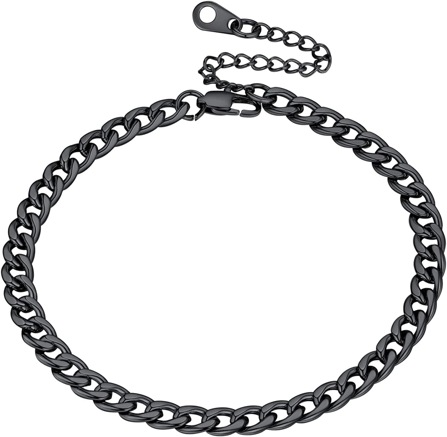Women Girls Barefoot Jewelry 18K Gold or Rose Gold Stainless Steel Heart / Rope / Figaro / Cuban Chain Anklet Foot Bracelet, 25-30 CM Long Apparel & Accessories > Jewelry > Anklets U7 Jewelry 12.black-5mm cuban chain  