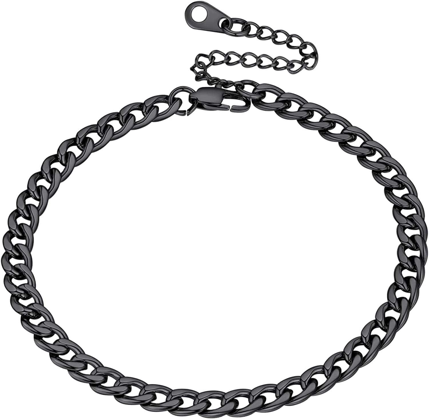 Women Girls Barefoot Jewelry 18K Gold or Rose Gold Stainless Steel Heart / Rope / Figaro / Cuban Chain Anklet Foot Bracelet, 25-30 CM Long Apparel & Accessories > Jewelry > Anklets U7 Jewelry 12.black-5mm cuban chain  