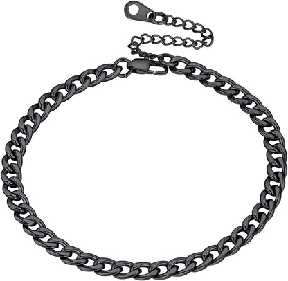 Women Girls Barefoot Jewelry 18K Gold or Rose Gold Stainless Steel Heart / Rope / Figaro / Cuban Chain Anklet Foot Bracelet, 25-30 CM Long Apparel & Accessories > Jewelry > Anklets U7 Jewelry 12.black-5mm cuban chain  