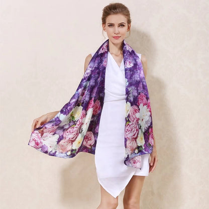 Women'S 100% Charmeuse Mulberry Silk Long Scarf for Gift Hair Ladies Shawls Floral and Butterfly Scarves Apparel & Accessories > Clothing Accessories > Scarves & Shawls WindamazingStory   