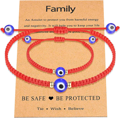 UNGENT THEM Lucky Gifts for Mommy and Me Evil Eye Red String Protection Adjustable Bracelets Set for Women Men Family Apparel & Accessories > Jewelry > Bracelets UNGENT THEM Evil Eye-2pcs  